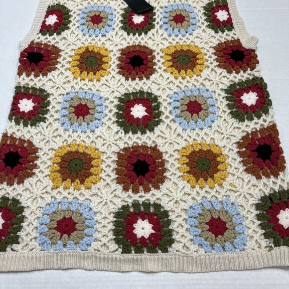 Art Of Rhetoric Sweater Vest Womens M Crochet Granny Square Afghan Boho Hippie - Picture 3 of 9
